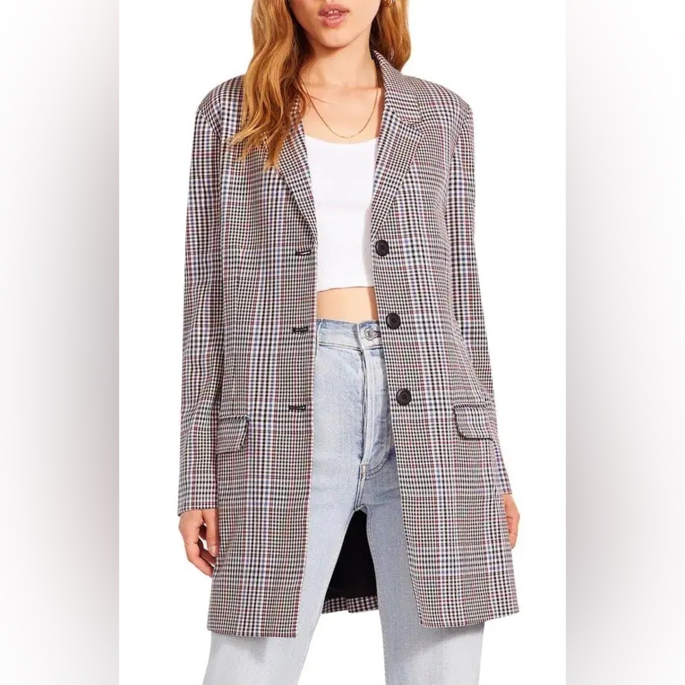 Steve Madden BB Dakota Prep Plaid Longline Blazer- Size Medium - Picture 2 of 7
